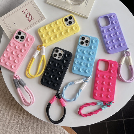Suction Cup Phone Case For iPhone 17 16 Pro Max 13 11 15 14 Plus 12 17 Air XR Shockproof Soft Silicone Candy Color Funda Cover