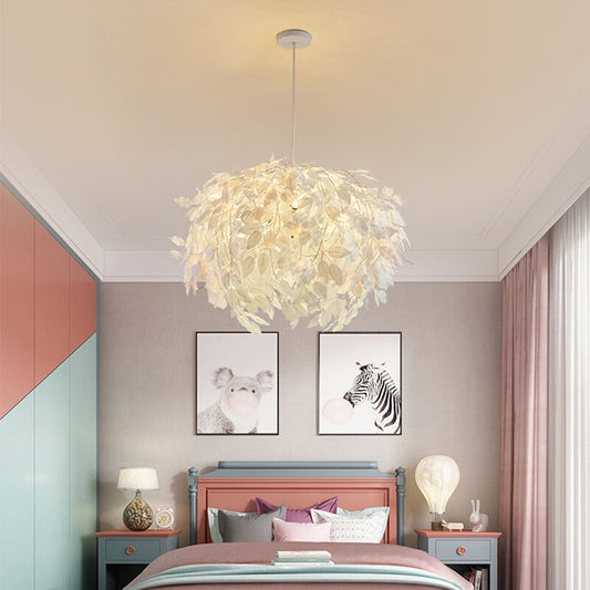 White Leaves Warm LED Light Atring Bedroom Restaurant Guest art Atmosphere Pendant Light Modern Studio Gallery Lighting Fixture