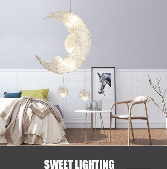 Creative personality restaurant bar balcony bedroom simple children's room warm aluminum wire star moon chandelier