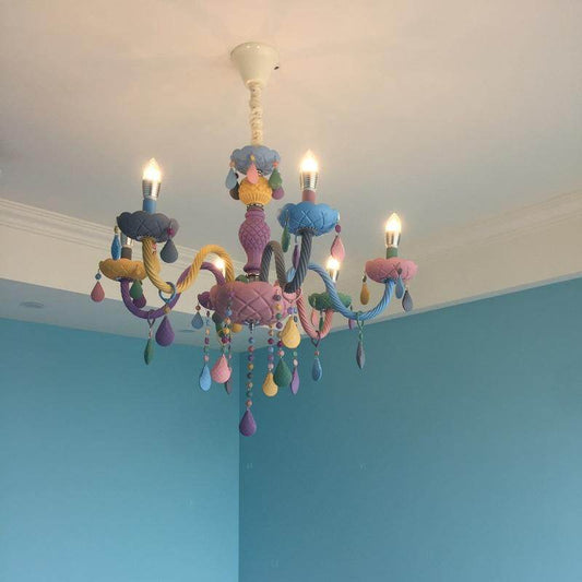 Makaron Color Crystal Pendant Lamp Children Bedroom Lamp Creative Fantasy Luminaire Stained Glass Lustre Candle Hanging Lamp