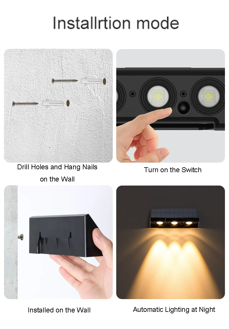 1 Pcs Solar Wall Light Outdoor Illumination IP54 Waterproof LED Lamp Bulb Automatic Lighting at Night for Garden Yard or Balcony