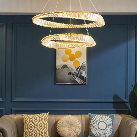 Dimmable Crystal Chandeliers Lighting Modern Ring Pendant Light LED Lamp Fixtures for Dining Room Livingroom Bedroom Kitchen