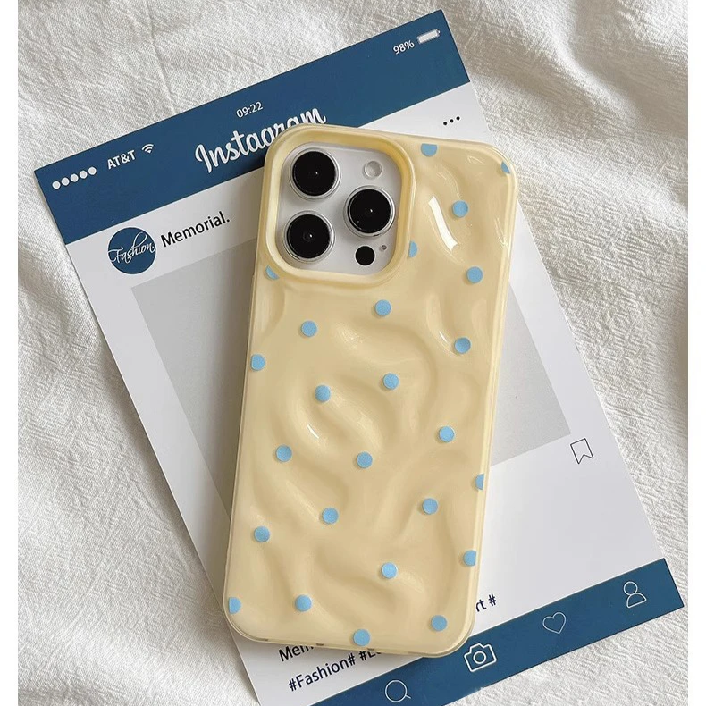 Love Polka Dot Folds Texture Phone Cases For IPhone 16 15 14 Soft Silicone Shockproof Case