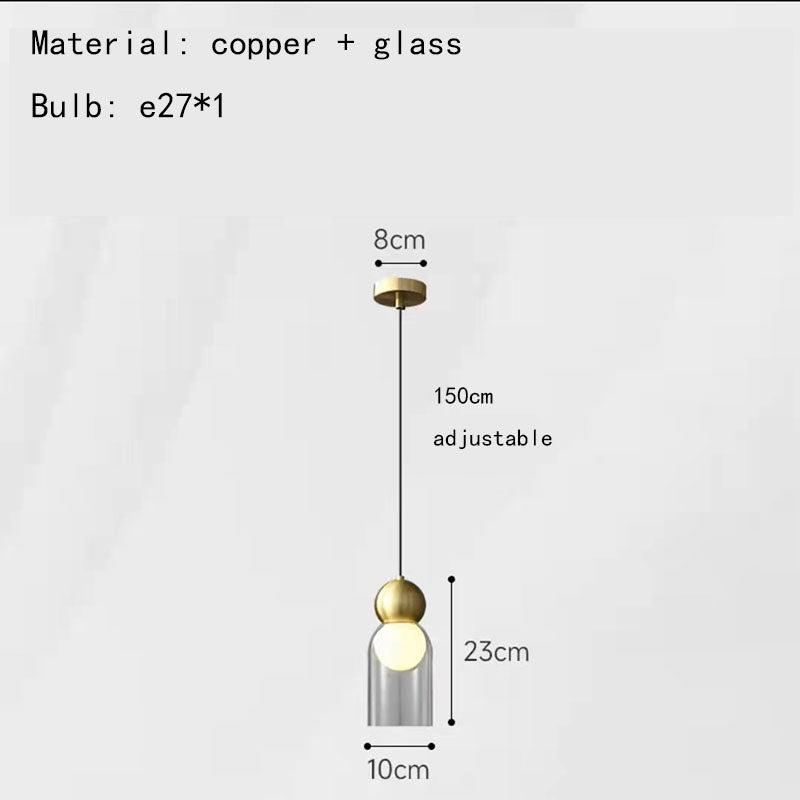 Modern Gray Clear Glass Pendant Lights Brass Bedroom Bedside Dining Room Hanging Lamp E27 Bulb Wire Adjustable