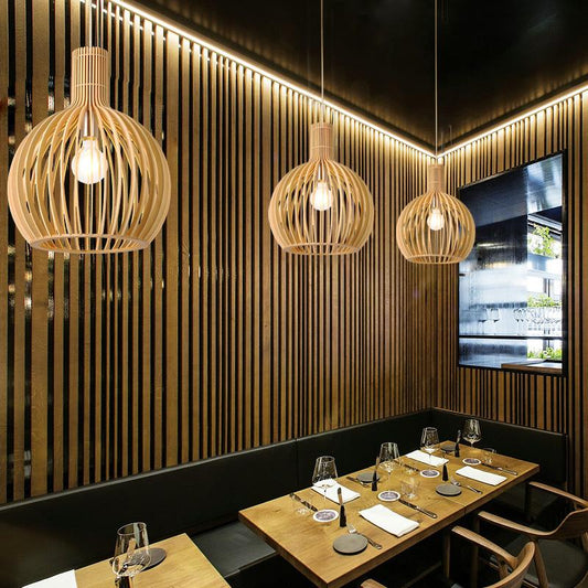 Modern Black Wood Birdcage E27 Bulb Pendant Lights Home Deco Pendant Lamp
