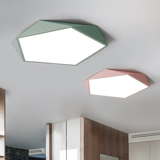 Modern LED Ceiling Lamp Geometric Polygon Iron Metal PVC Indoor Lighting Bedroom Dining Room Decoration Light Fixture
