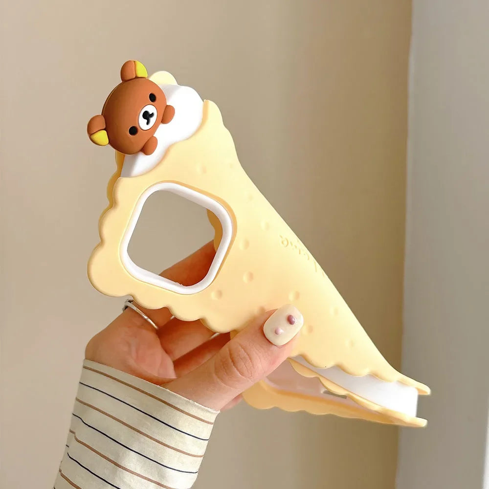 Sandwich Biscuit Tide Bear Soft Silicone Phone Case For iPhone 16 15 14 Shockproof Soft Cover