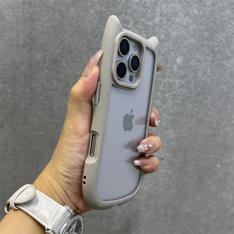 3D Cat Ear Cute Lanyard Magnetic Transparent Case For iPhone 16 15 14 Wristband Clear Magsafe Cover