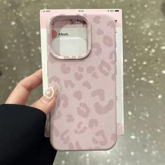 Pink Leopard Print Lichee Pattern Silicone Cover For iPhone 16 15 14