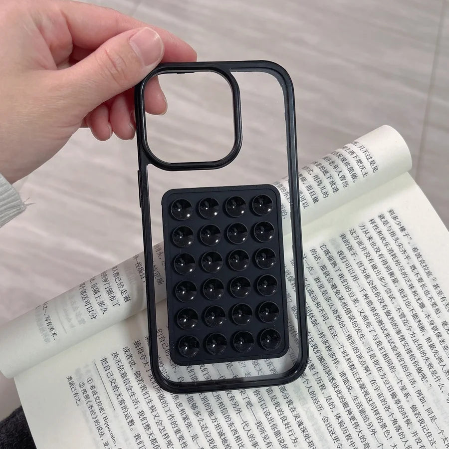 3D Suction Cup Airbag Phone Case For iPhone 16 15 14 Transparent Candy Shockproof Bumper Cover