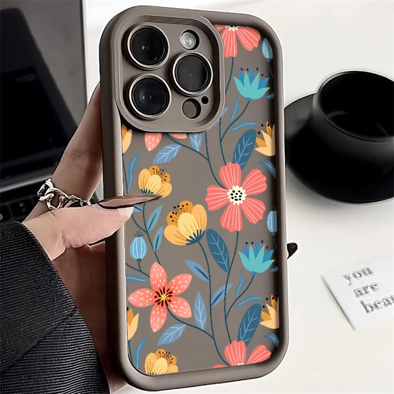 Colorful Flowers Silicone Case For iPhone 16 15 14 Shockproof Bumper Soft TPU Phone Cover