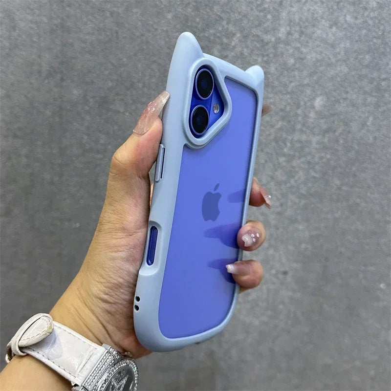 3D Cat Ear Cute Lanyard Magnetic Transparent Case For iPhone 16 15 14 Wristband Clear Magsafe Cover