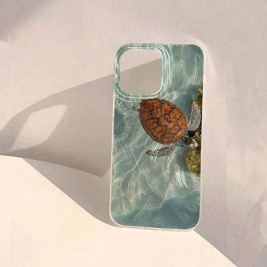 Summer Cool Turtle Pattern Phone Case for iPhone 16 15 14 Chiffon Texture Back Cover