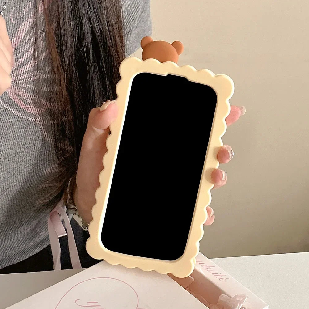 Sandwich Biscuit Tide Bear Soft Silicone Phone Case For iPhone 16 15 14 Shockproof Soft Cover