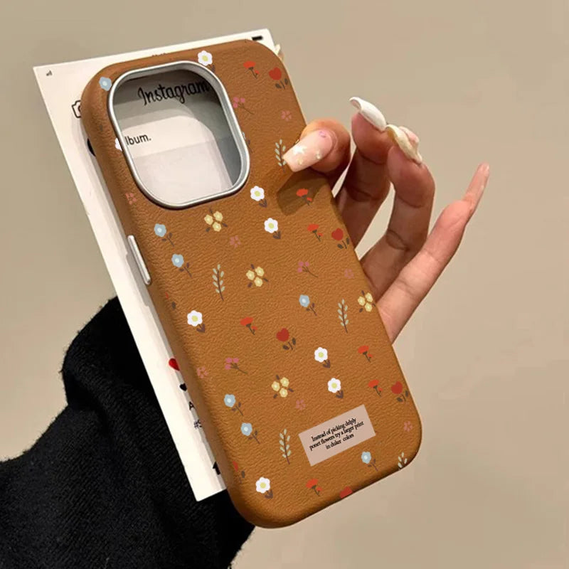Retro Floral Leather Pattern Phone Case For iPhone 16 15 14