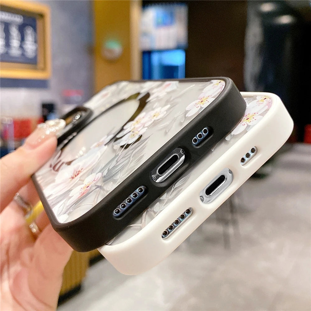 Floral Clear For Magsafe Magnetic Wireless Charging Case For iPhone 16 15 14 Hard Bumper Cover