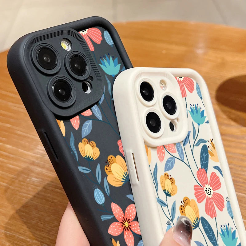 Colorful Flowers Silicone Case For iPhone 16 15 14 Shockproof Bumper Soft TPU Phone Cover