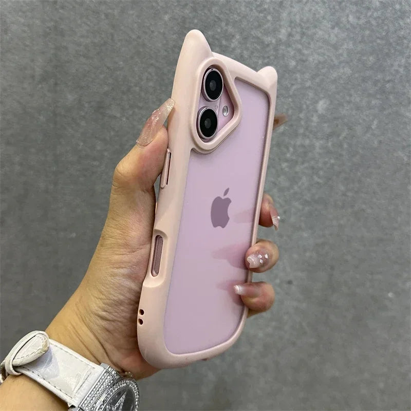 3D Cat Ear Cute Lanyard Magnetic Transparent Case For iPhone 16 15 14 Wristband Clear Magsafe Cover