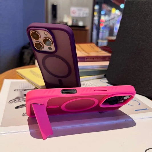 Magsafe Translucent Matte Magnetic Folding Stand Case For iPhone 16 15 14