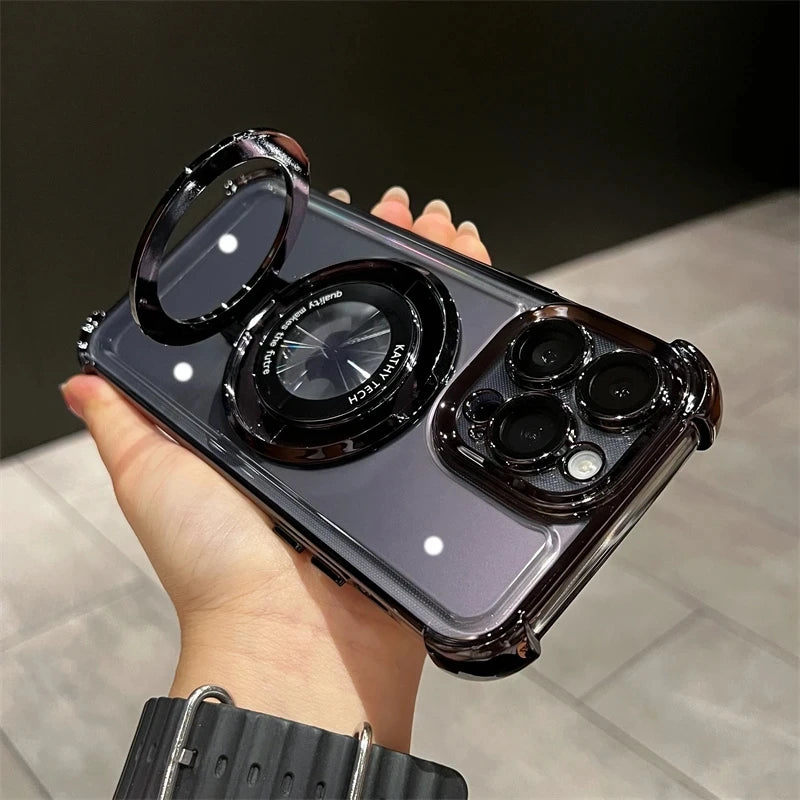 Wireless Charging Magsafe Ring Bracket Case For iPhone 16 15 14 Transparent Magnetic Bumper Cover
