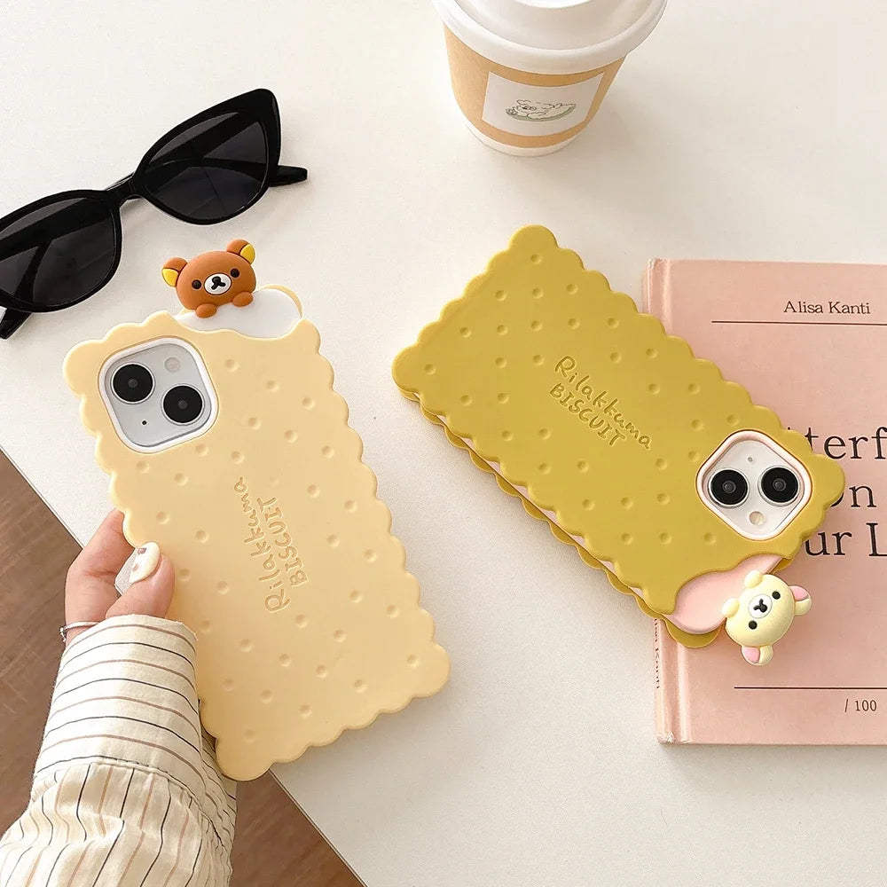 Sandwich Biscuit Tide Bear Soft Silicone Phone Case For iPhone 16 15 14 Shockproof Soft Cover