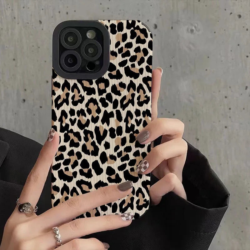 Creative Leopard Cow Silicone Leather Case For iPhone 16 15 14 Soft Shockproof Cover