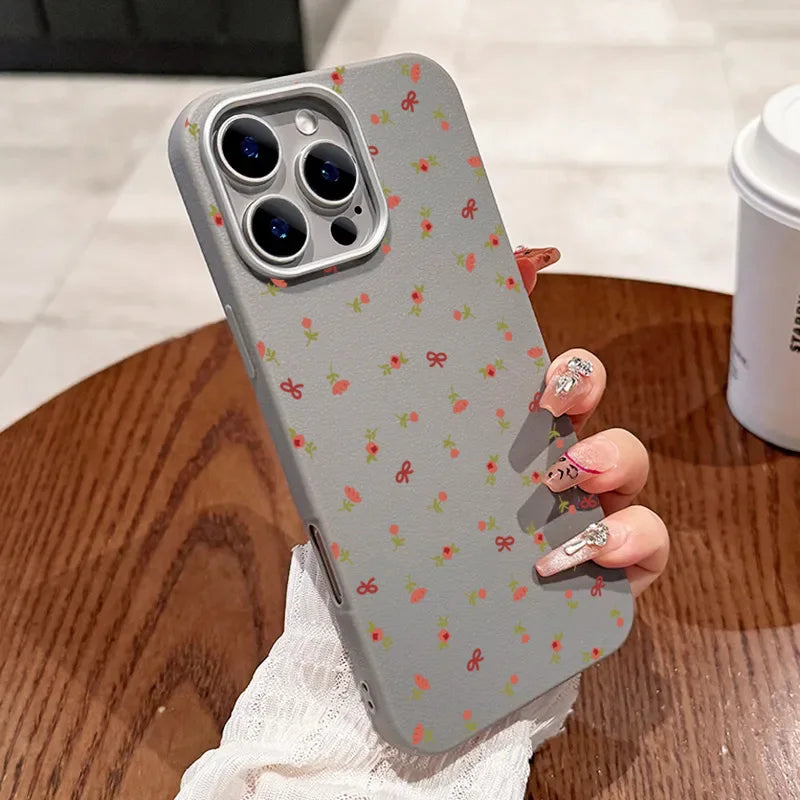 Retro Floral Leather Pattern Phone Case For iPhone 16 15 14