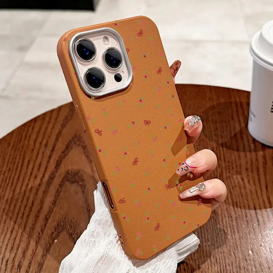 Retro Floral Leather Pattern Phone Case For iPhone 16 15 14