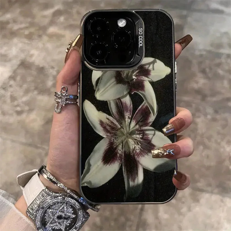 Oil Painting Lily Flower Retro Pattern Phone Case For iPhone 16 15 14 Shockproof Cover