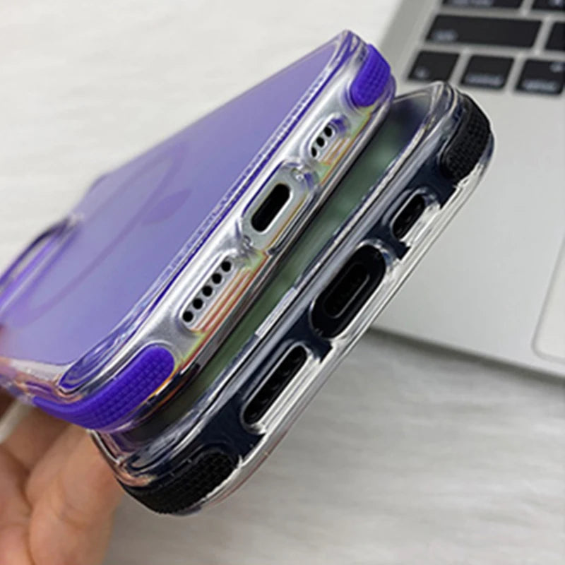 Metal Lens Laser MagSafe Phone Case for iPhone 16 15 14 Frosted Translucent Wireless Charging Hard PC Cover