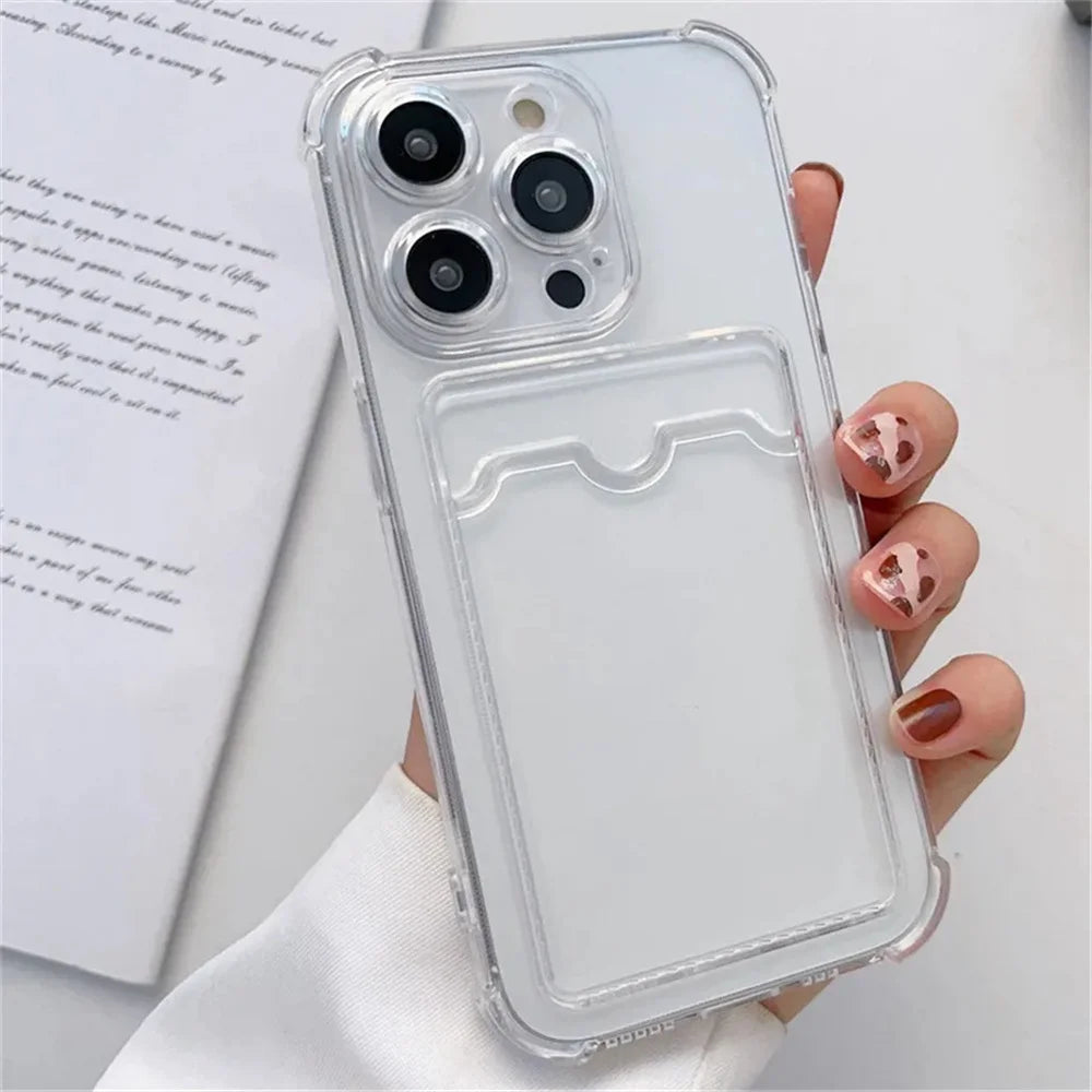 Phone Case For iPhone 16 15 14 Transparent Card Slot Bag Holder Shockproof Wallet Cover