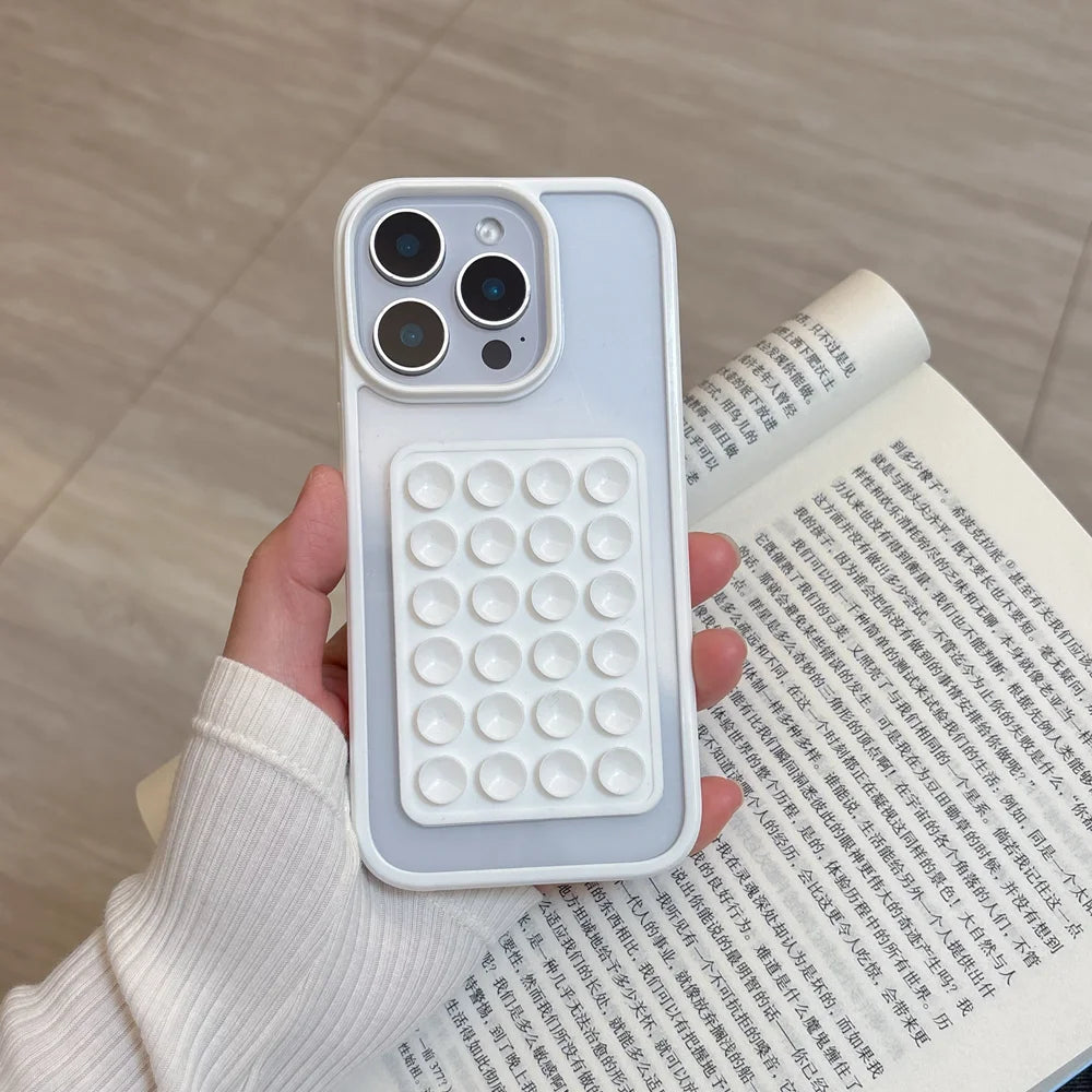 3D Suction Cup Airbag Phone Case For iPhone 16 15 14 Transparent Candy Shockproof Bumper Cover