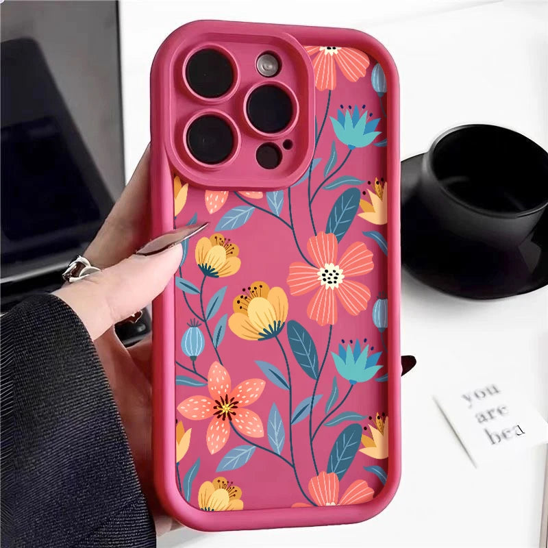 Colorful Flowers Silicone Case For iPhone 16 15 14 Shockproof Bumper Soft TPU Phone Cover