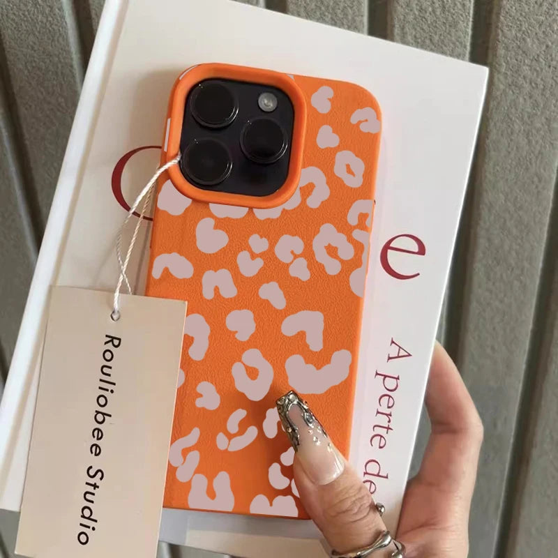 Pink Leopard Print Lichee Pattern Silicone Cover For iPhone 16 15 14