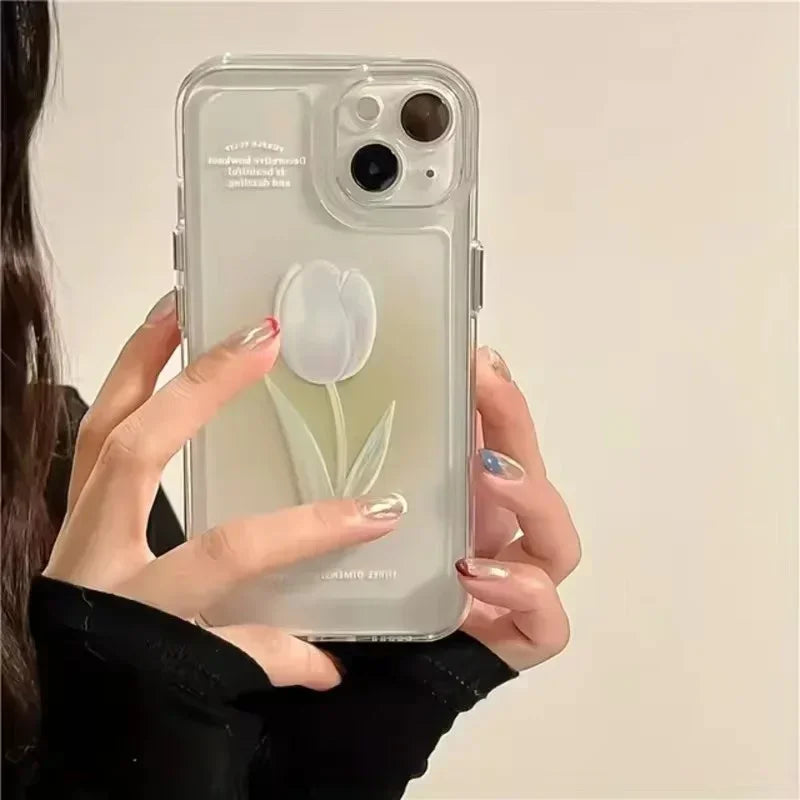 Tulip Phone Case For iPhone 17 16 15 Shockproof Transparent Cover Silicone Fundas