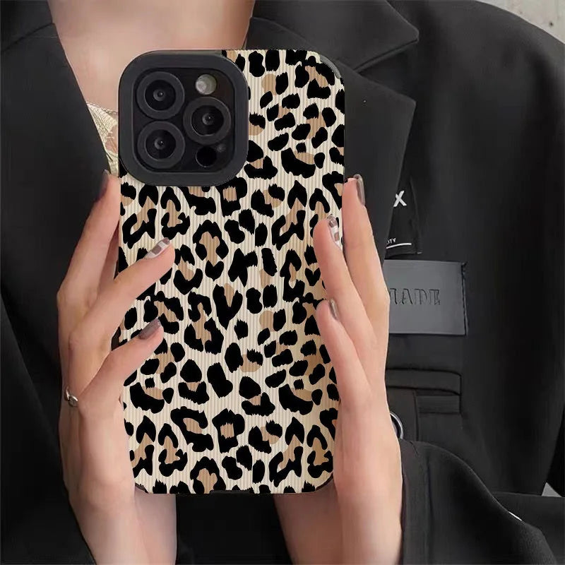 Creative Leopard Cow Silicone Leather Case For iPhone 16 15 14 Soft Shockproof Cover