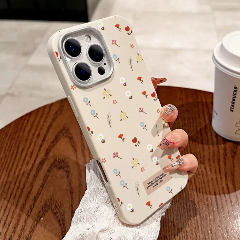 Retro Floral Leather Pattern Phone Case For iPhone 16 15 14