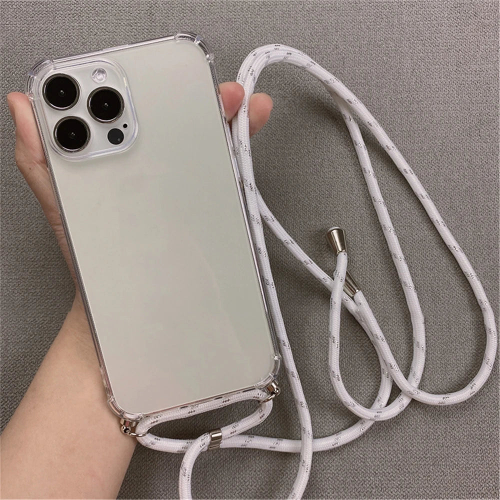 Crossbody Necklace Cord Lanyards Transparent Case For iPhone 16 15 14
