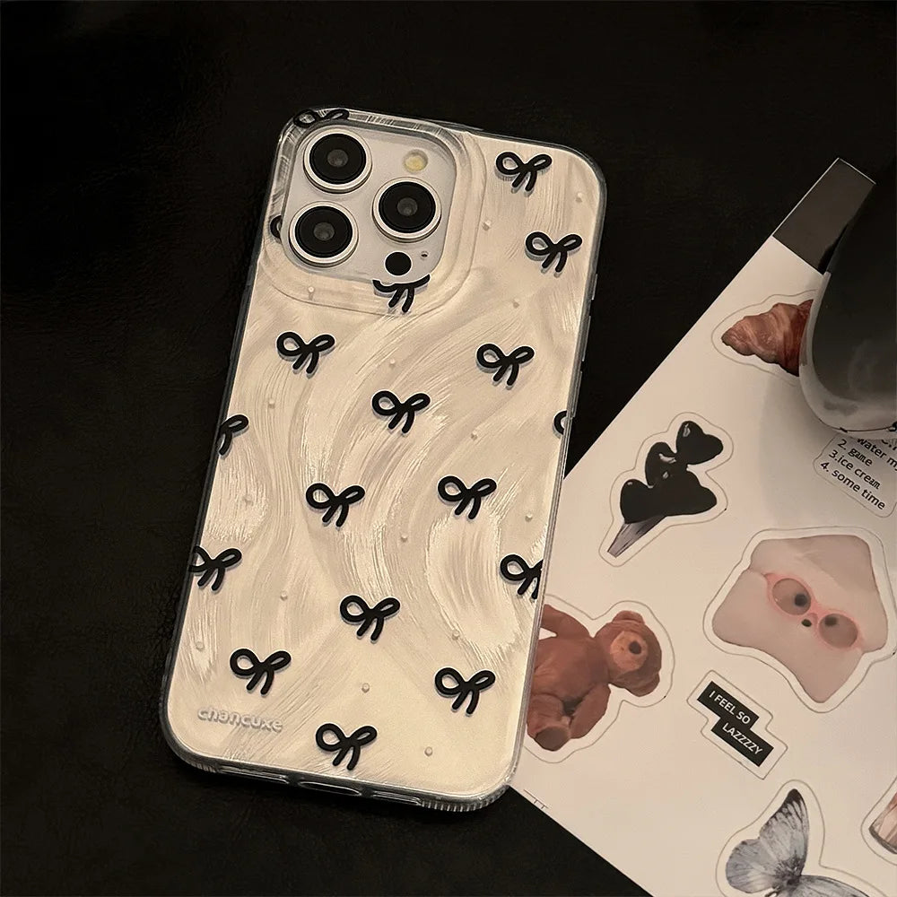 Luxury Laser Silver Bow knot Case for iPhone 17 16 15 Shockproof Bumper Fundas
