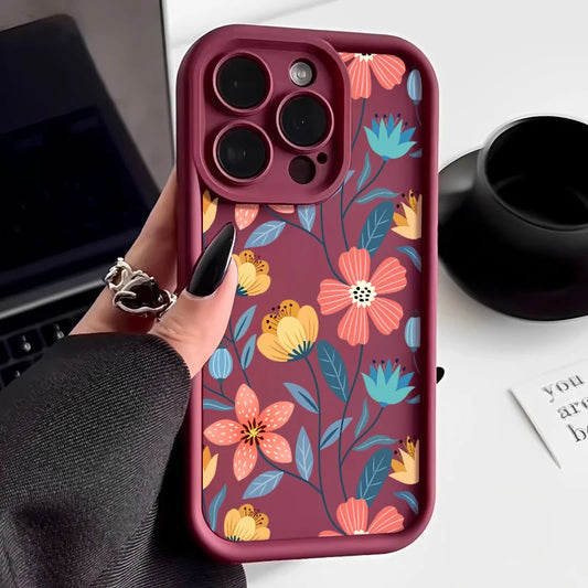 Colorful Flowers Silicone Case For iPhone 16 15 14 Shockproof Bumper Soft TPU Phone Cover