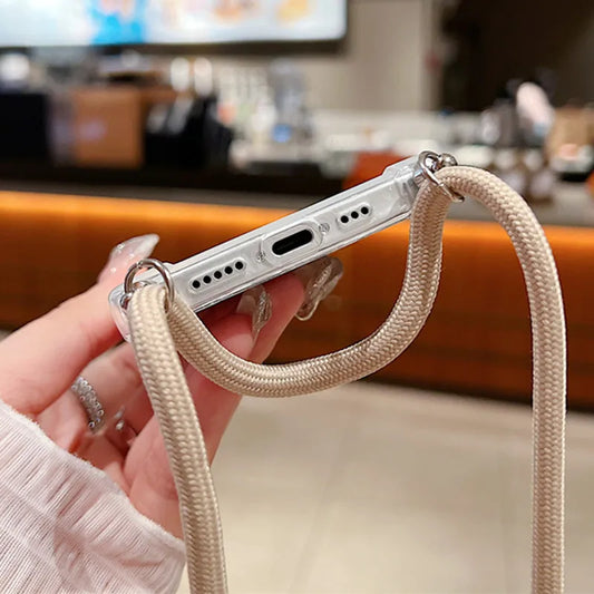 Crossbody Necklace Cord Lanyards Transparent Case For iPhone 16 15 14