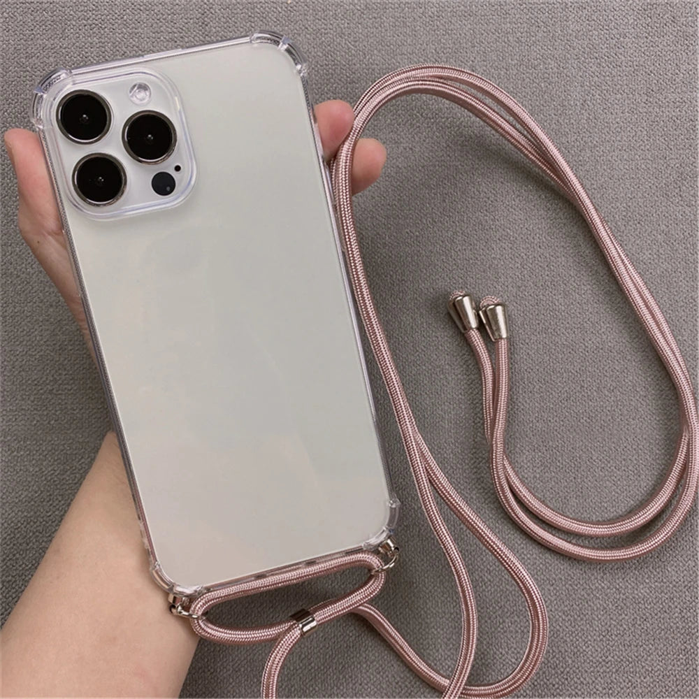 Crossbody Necklace Cord Lanyards Transparent Case For iPhone 16 15 14
