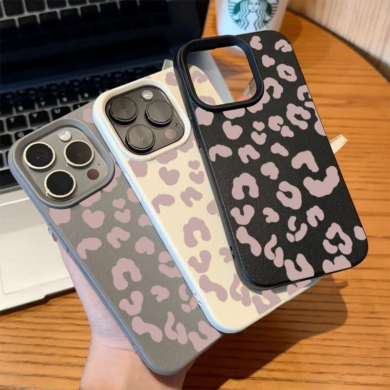 Pink Leopard Print Lichee Pattern Silicone Cover For iPhone 16 15 14