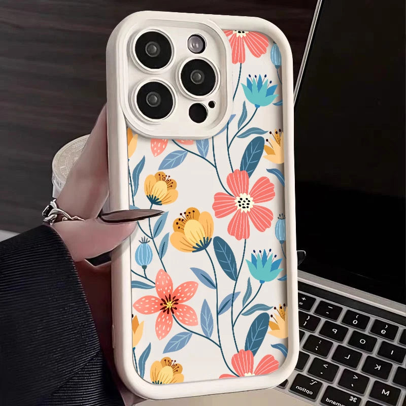 Colorful Flowers Silicone Case For iPhone 16 15 14 Shockproof Bumper Soft TPU Phone Cover