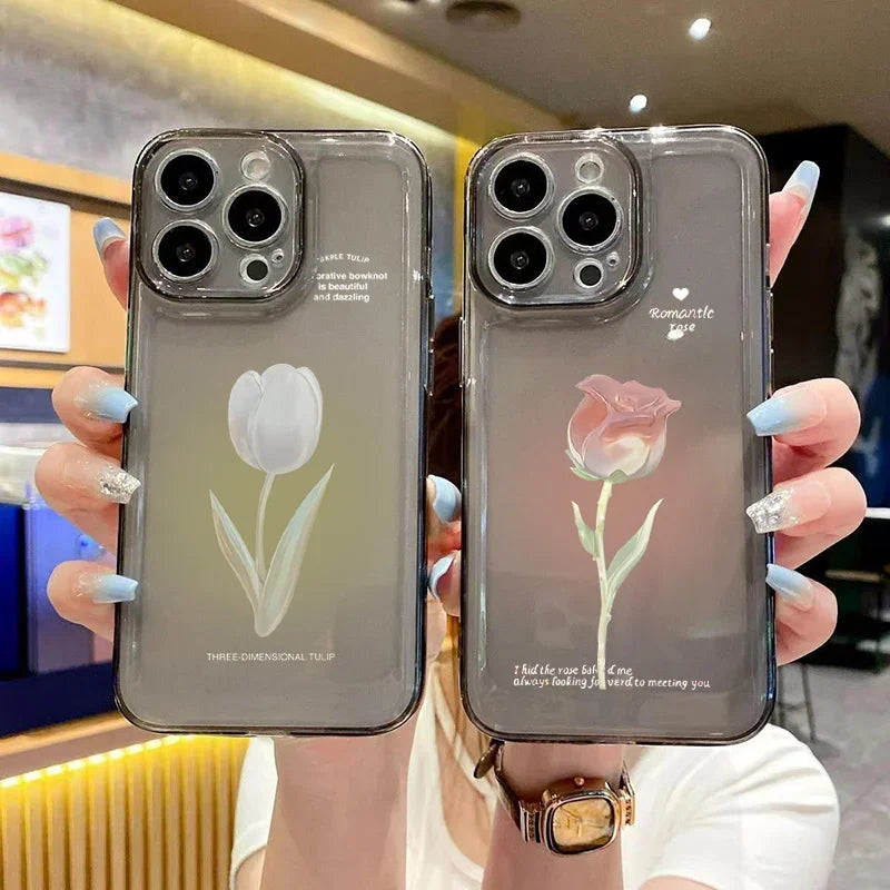Tulip Phone Case For iPhone 17 16 15 Shockproof Transparent Cover Silicone Fundas