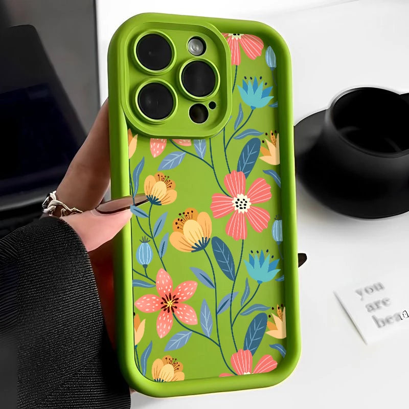 Colorful Flowers Silicone Case For iPhone 16 15 14 Shockproof Bumper Soft TPU Phone Cover