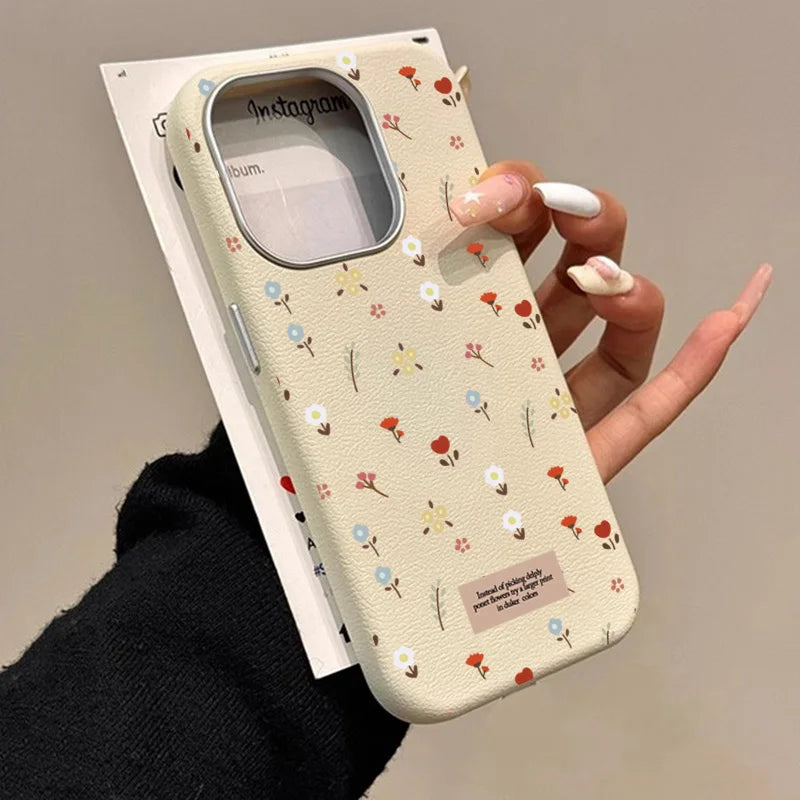 Retro Floral Leather Pattern Phone Case For iPhone 16 15 14