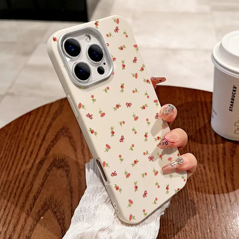 Retro Floral Leather Pattern Phone Case For iPhone 16 15 14