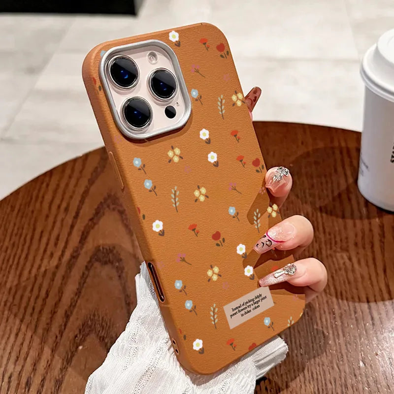Retro Floral Leather Pattern Phone Case For iPhone 16 15 14