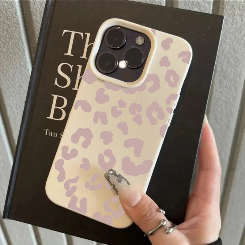 Pink Leopard Print Lichee Pattern Silicone Cover For iPhone 16 15 14